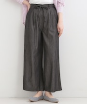 【着丈選べる/ひんやり/S-LL】ウエストリボンがポイント　デニムイージーワイドパンツ