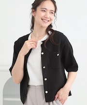 【S-LL/洗濯機可】金ボタン5分袖カーディガン