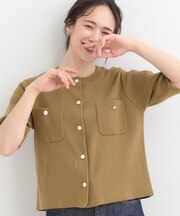 【S-LL/洗濯機可】金ボタン5分袖カーディガン