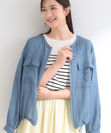 【S-LL】優しく透ける 柔らかシアーデニムブルゾン
