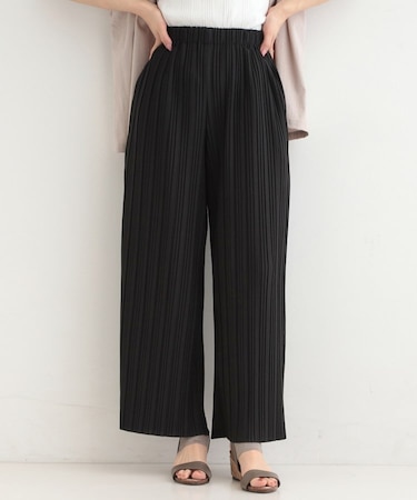 【S-LL/柄が選べる】ウエストゴムでらくちん 上品な光沢感　大人プリーツイージーパンツ