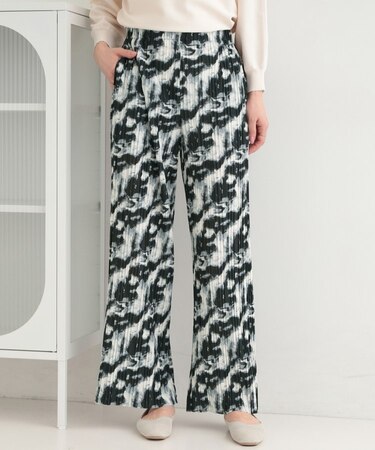 【S-LL/柄が選べる】ウエストゴムでらくちん 上品な光沢感　大人プリーツイージーパンツ