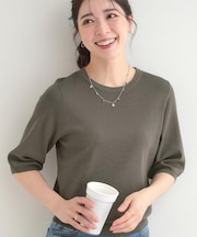 【毎日洗える/S-LL】上半身がすっきり見える　多機能5分袖ニット