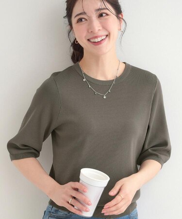 【毎日洗える/S-LL】上半身がすっきり見える　多機能5分袖ニット