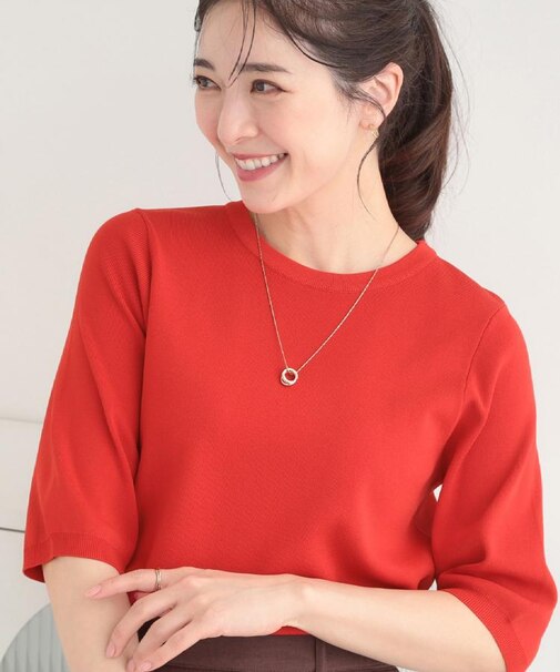 【毎日洗える/S-LL】上半身がすっきり見える　多機能5分袖ニット