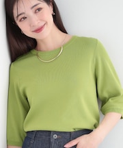 【毎日洗える/S-LL】上半身がすっきり見える　多機能5分袖ニット