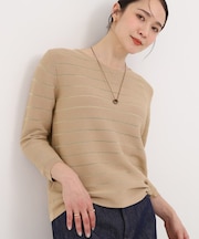 【洗える】デコルテがきれいに見えるVネックラメボーダーニット