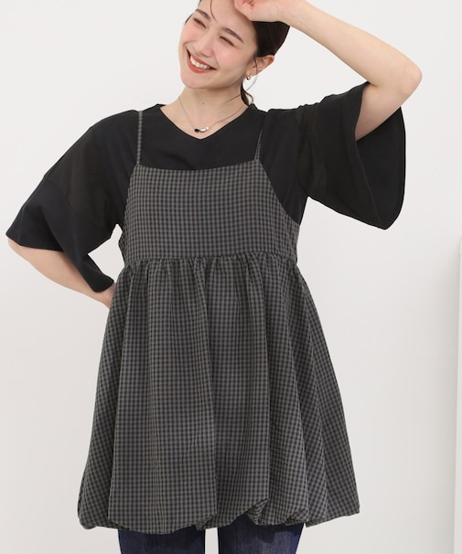 ギンガムチェック柄バルーンキャミ