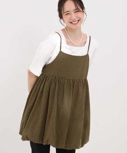 ギンガムチェック柄バルーンキャミ