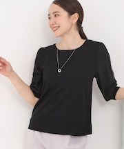 【洗濯機可/S-LL】華やかレース5分袖ニット