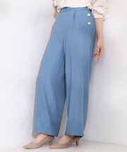 サイドボタンデニム風ワイドパンツ