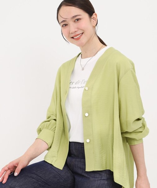 【S-LL/体型カバー】Aラインで身体のラインを拾いにくい シアーシャツカーディガン