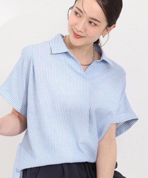 【ひんやり/UV/洗濯機可/抗菌防臭】インせず着られる フレンチリネン ドルマンスキッパーシャツ