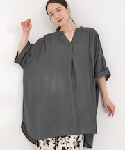 【ひんやり/洗濯機可/体型カバー/S-LL】動くたび揺れる落ち感が魅力 スキッパーチュニックワンピース