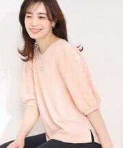 【ストレッチ】カットジョーゼット スリットレーススリーブトップス