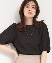 ◆ウェーブ柄ジャカード パフスリーブトップス