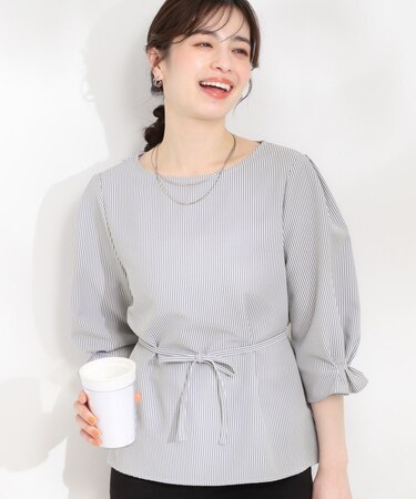 【洗濯機可/UV/3WAY】シルエットが変えられる　サッカーウエストリボンブラウス