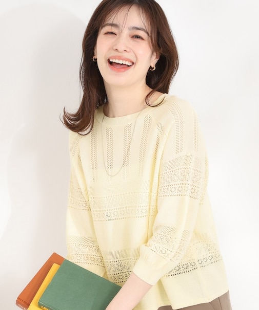 【洗濯機可/S-LL】軽やかきれい見え 透かし柄ニット