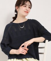 【洗濯機可/S-LL】軽やかきれい見え 透かし柄ニット