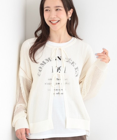 【前後2WAY/2点セット/洗濯機可/S-LL】メッシュリボンニット&半袖ロゴT