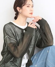 【前後2WAY/2点セット/洗濯機可/S-LL】メッシュリボンニット＆半袖ロゴT