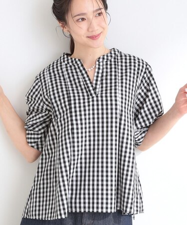 【洗濯後しわになりにくい/S-LL/インせず着られる】柄も選べる 1枚で決まる麻調5分袖ペプラムブラウス