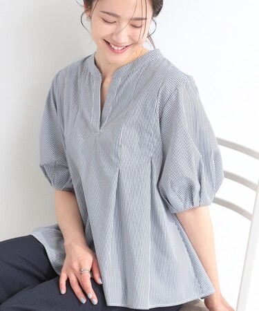 【洗濯後しわになりにくい/S-LL/インせず着られる】柄も選べる　1枚で決まる麻調5分袖ペプラムブラウス