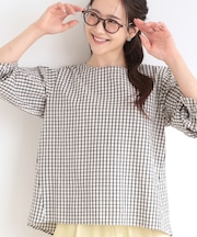 【セットアップ可/S-LL/洗濯機可】二の腕もカバーしてくれる　さらっとした着心地の6分袖サッカーブラウス