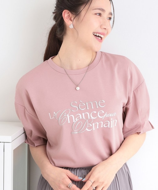 【ひんやり/UV】タックスリーブ ラメ発砲プリントTシャツ