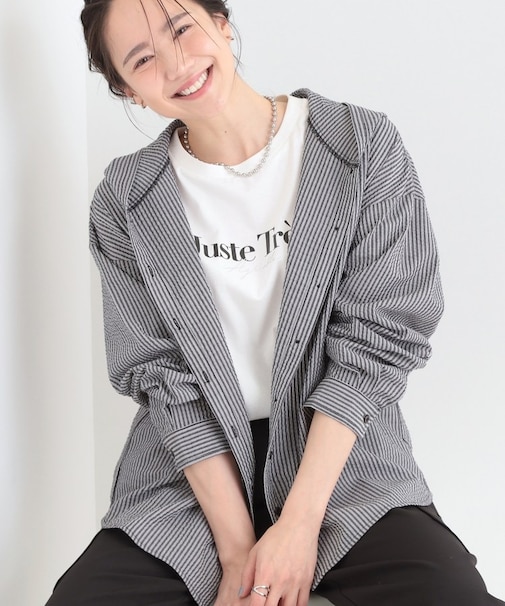 【洗濯機可/S-LL】体型カバーも叶う フード付きストライプシャツ