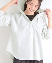 【洗濯機可/S-LL】体型カバーも叶う フード付きストライプシャツ