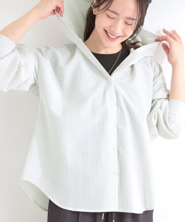 【洗濯機可/S-LL】体型カバーも叶う フード付きストライプシャツ