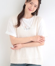 【2点セット/S-LL】ニットベスト＆ロゴTシャツSET