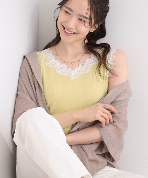 【前後2WAY/洗濯機可/S-LL】レースデザインタンクトップ