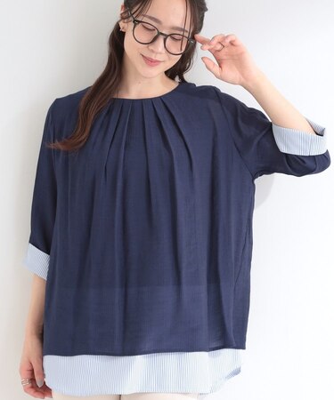 【洗濯機可/S-LL】インせず着られる スラブレイヤードトップス
