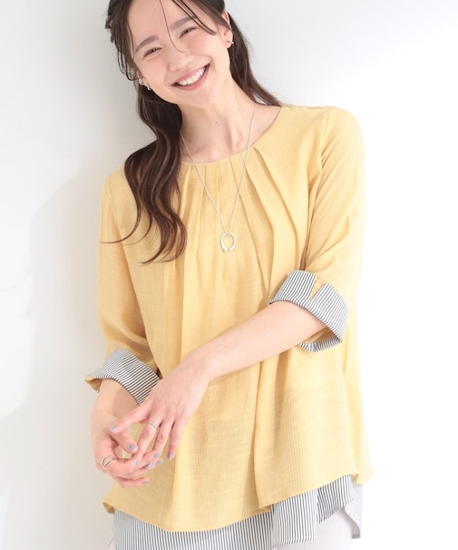 【洗濯機可/S-LL】インせず着られる スラブレイヤードトップス