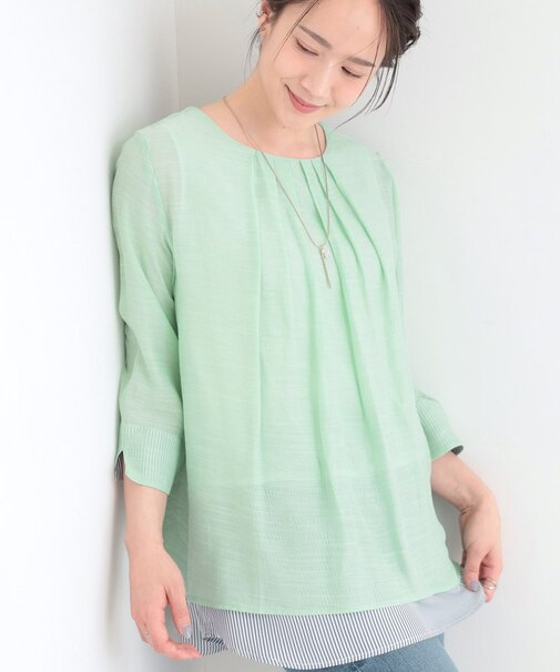 【洗濯機可/S-LL】インせず着られる スラブレイヤードトップス