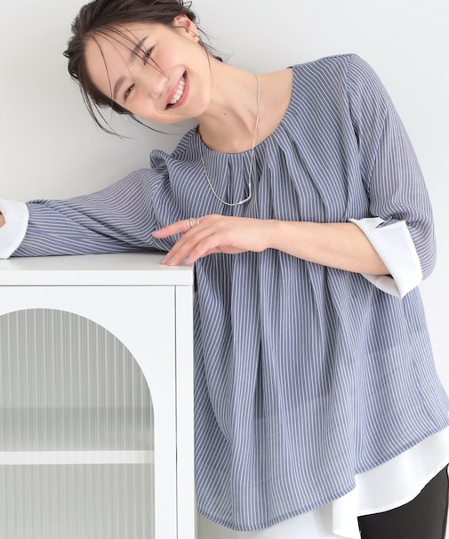 【洗濯機可/S-LL】インせず着られる スラブレイヤードトップス