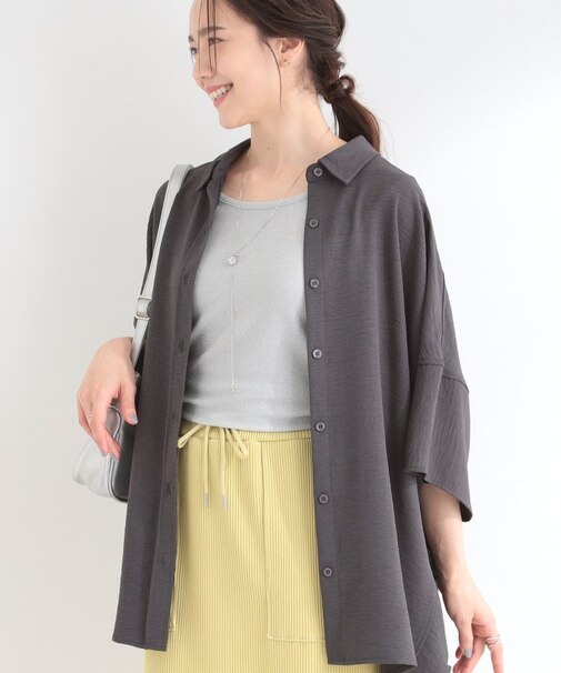 【洗濯後しわになりにくい/体型カバー】ポンチョ風ゆったりシャツ