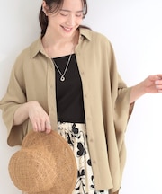 【洗濯後しわになりにくい/体型カバー】ポンチョ風ゆったりシャツ