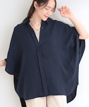 【洗濯後しわになりにくい/体型カバー】ポンチョ風ゆったりシャツ