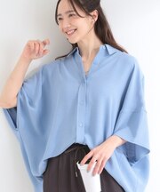 【洗濯後しわになりにくい/体型カバー】ポンチョ風ゆったりシャツ