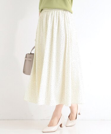 【UV/セットアップ可/S-LL】洗濯後しわになりにくい　ドット柄ギャザースカート