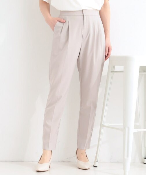 【ひんやり/セットアップ可】洗濯後しわになりにくい　タックテーパードパンツ