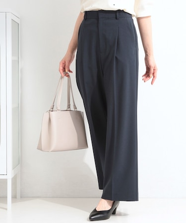 【セットアップ可／洗濯機可／S-LL】シンプルに美しく タックワイドパンツ