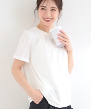 【洗濯後しわになりにくい/UV/S-LL】Tシャツ感覚できれい見え ひんやりタックTブラウス