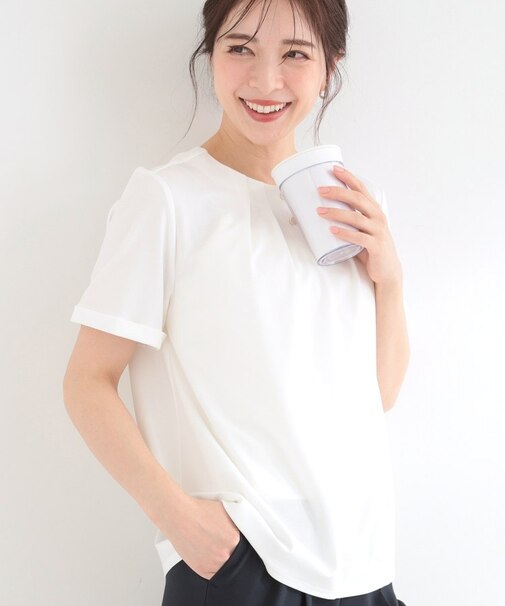 【洗濯後しわになりにくい/UV/S-LL】Tシャツ感覚できれい見え ひんやりタックTブラウス