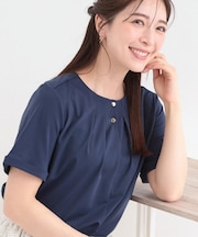 【洗濯後しわになりにくい/UV/S-LL】Tシャツ感覚できれい見え ひんやりタックTブラウス