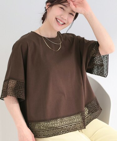 【洗濯機可/ひんやり/S-LL】レース使いがポイント 体型カバーもできる 1枚でサマになるデザインTシャツ