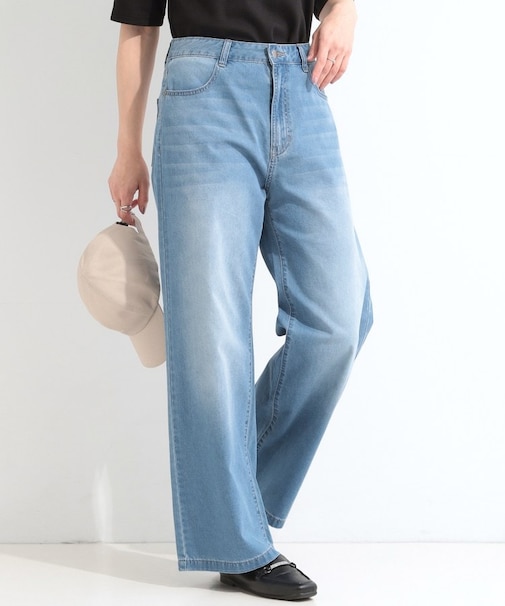 【ひんやり/S-LL】夏でも快適 ライトデニムワイドパンツ